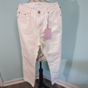 Avec Les Filles High Rise Straight Leg Cropped Jeans Ecru White new with tags 27